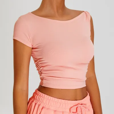 Women's Slim-Fit Irregular Sports T-Shirt Casual Solid Color Short Sleeve Top