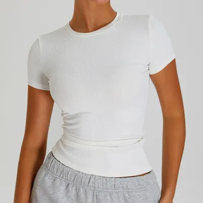 Women's Quick-Drying Nylon Yoga T-Shirt - Casual Solid Color Short-Sleeve Top