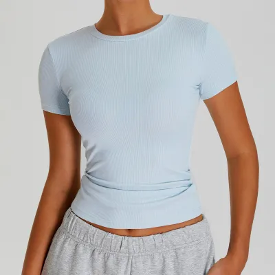 Women's Quick-Drying Nylon Yoga T-Shirt - Casual Solid Color Short-Sleeve Top