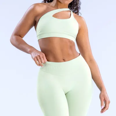 Women Slant Shoulder Backless Seamless Sports Bra