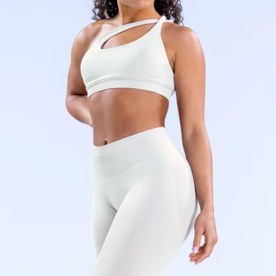 Women Slant Shoulder Backless Seamless Sports Bra