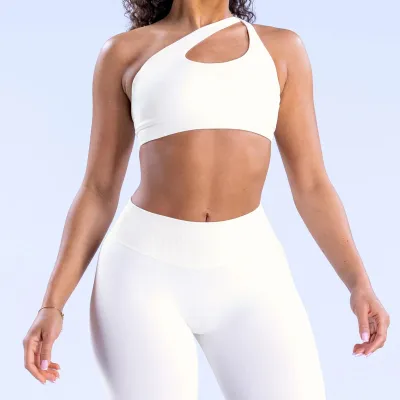 Women Slant Shoulder Backless Seamless Sports Bra