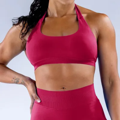 Women Seamless Sports Bra Halter-Neck Full Cup Nylon