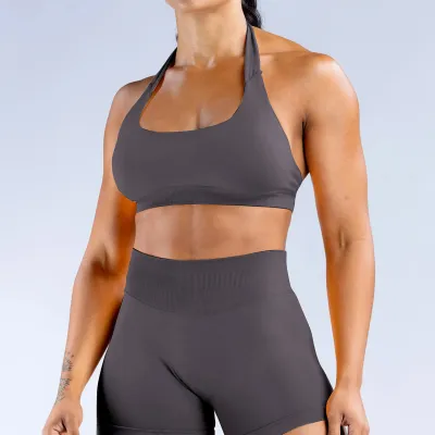 Women Seamless Sports Bra Halter-Neck Full Cup Nylon