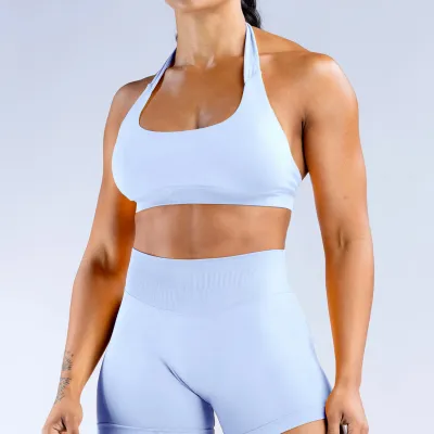 Women Seamless Sports Bra Halter-Neck Full Cup Nylon