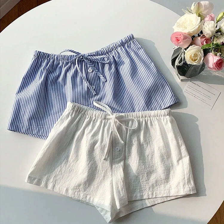 Casual Women Summer Stripe Drawstring Overalls Shorts