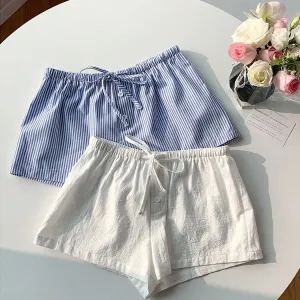 Casual Women Summer Stripe Drawstring Overalls Shorts