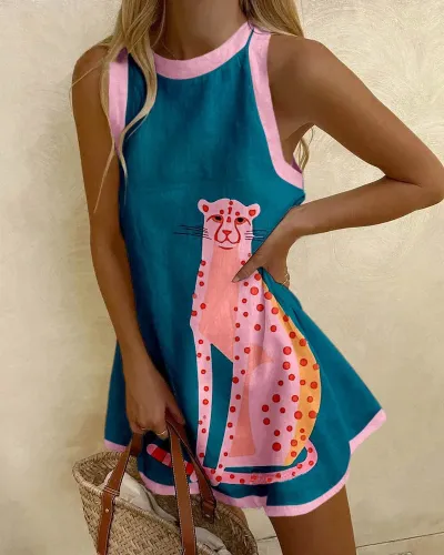 Women Casual Printed Bubble Wrinkle Dress Summer Vacation