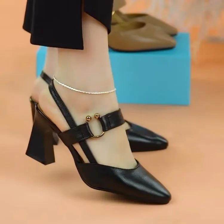 Women's High Heeled PU Leather Hollow Pointed Toe Sandals