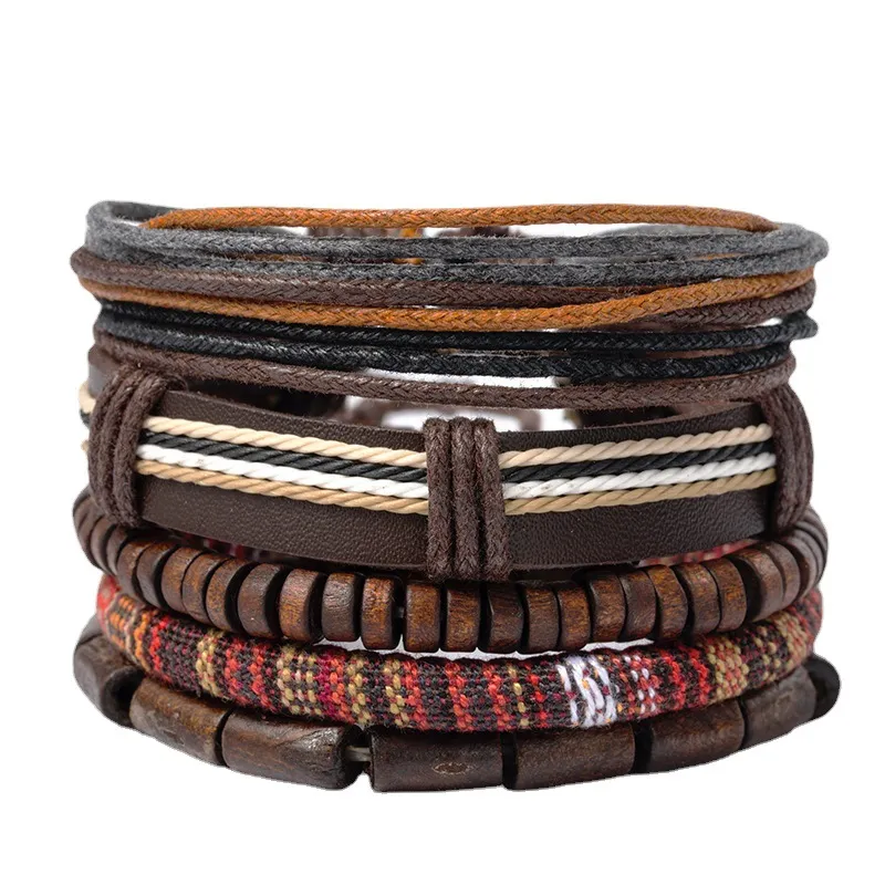 Vintage Wooden Beads Wax Rope Bracelet for Unisex