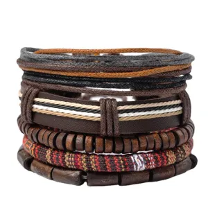Vintage Wooden Beads Wax Rope Bracelet for Unisex