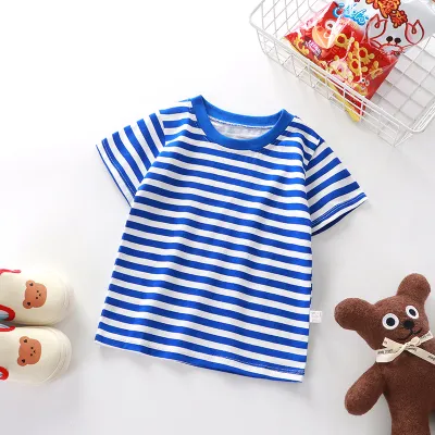 Summer Children's Fashionable Stripe Printed Short-Sleeved Cotton T-Shirt for Boys