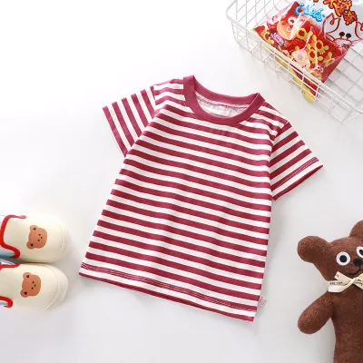 Summer Children's Fashionable Stripe Printed Short-Sleeved Cotton T-Shirt for Boys