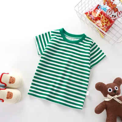Summer Children's Fashionable Stripe Printed Short-Sleeved Cotton T-Shirt for Boys