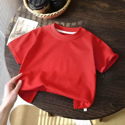 Kids Boys Clothing(3-14T) Fashion Pure Color Cotton Short Sleeve T-Shirt