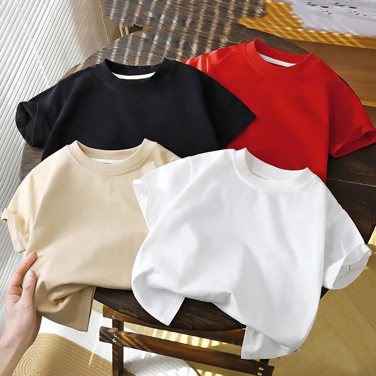 Kids Boys Clothing(3-14T) Fashion Pure Color Cotton Short Sleeve T-Shirt