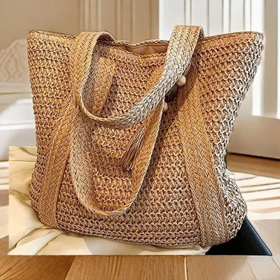Seaside Beach Vacation Simple Large Capacity Starw Woven Tote Bag