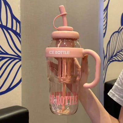 Creative Summer Water Cup With Straw Big Belly Tea Cup 1300ml PC Material Letter Pattern Two-Piece Set