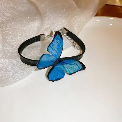 Princess Style Gradient Blue Butterfly Earrings Bracelet Choker Necklace Set