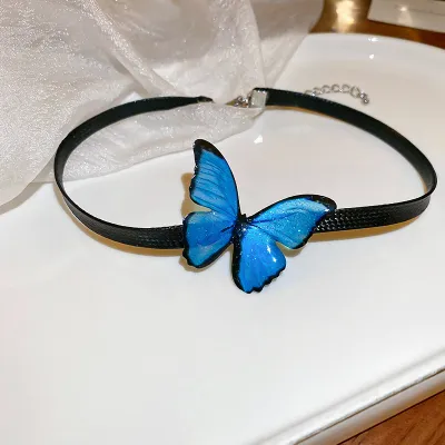 Princess Style Gradient Blue Butterfly Earrings Bracelet Choker Necklace Set