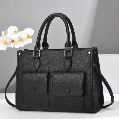 Women Urban Simplicity PU Leather Tote Handbag Large Capacity Double Pocket