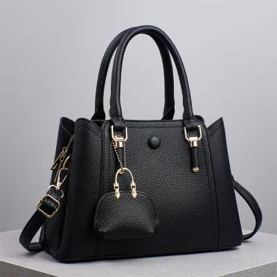 Women Fashion Casual Solid Color Large Capacity PU Tote Handbag with Zipper
