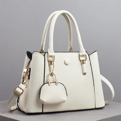 Women Fashion Casual Solid Color Large Capacity PU Tote Handbag with Zipper