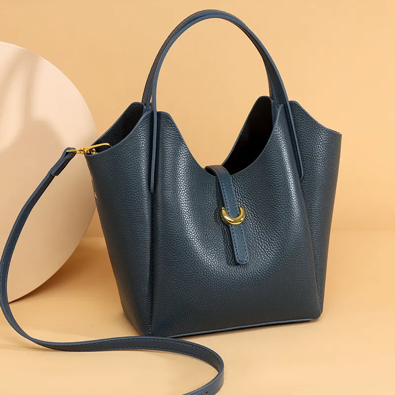 Women Fashion Casual Solid Color Litchi Pattern Soft Pu Leather Large Capacity Handbag