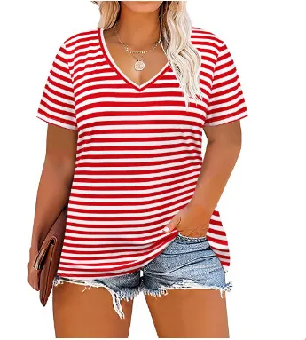 Women Casual Plus Size 3D Printed V-Neck Short-Sleeve T-Shirt