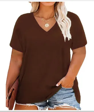 Women Casual Plus Size 3D Printed V-Neck Short-Sleeve T-Shirt