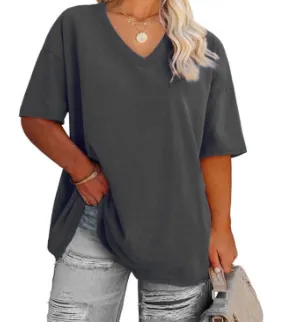 Women Casual Plus Size 3D Printed V-Neck Short-Sleeve T-Shirt