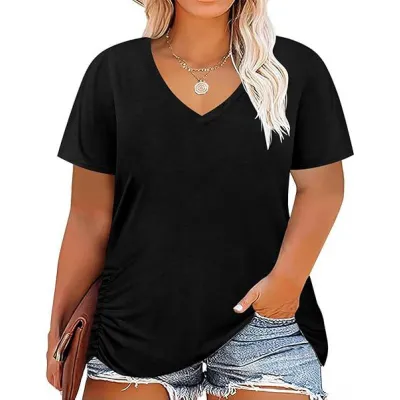 Women Casual Plus Size 3D Printed V-Neck Short-Sleeve T-Shirt