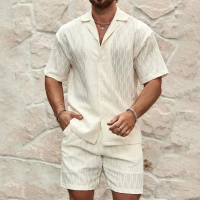 Men Leisure Holiday Style Lapel Short Sleeve Shirt Shorts Sets