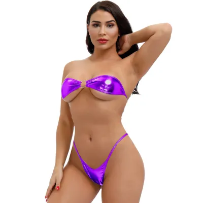 Women Fashion Sexy Solid Color Tube Top Bikini Swimsuit