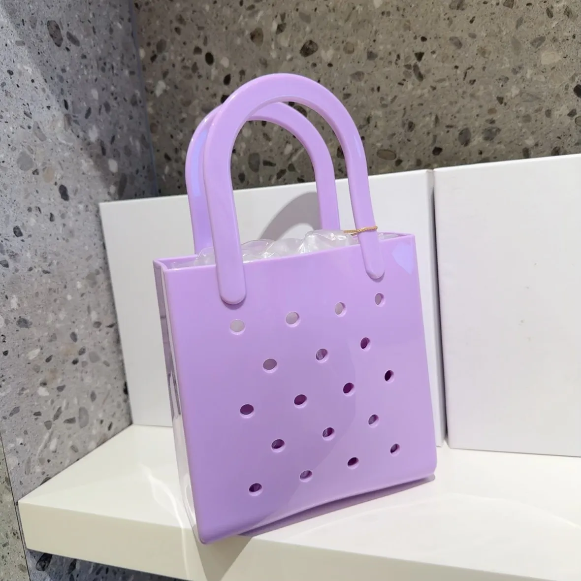 Fashion Solid Color PVC Beach Hole Bag Small