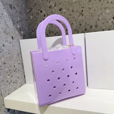 Fashion Solid Color PVC Beach Hole Bag Small