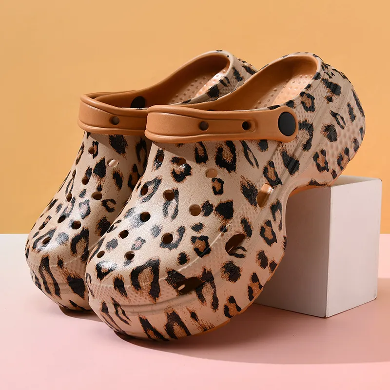 Women Casual Leopard EVA Thick-Soled Non-Slip Hole Shoes Slippers