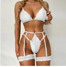 Women Fashion Solid Color Cross Lace Stitching Sexy Lingerie Set