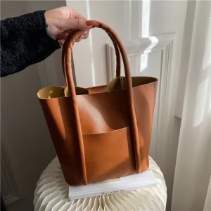 Women Fashion Casual Solid Color Large Capacity Bucket Handbag