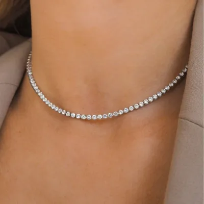 Women Fashion Simple 2mm Zircon Titanium Steel Necklace