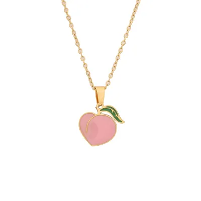 Women Fashion Cute Strawberry Cherry Fruit Pendant Necklace Stainless Steel