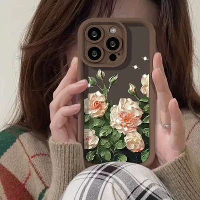 Fashion Frosted Oil Painting Camellia Printed All-Inclusive Tpu Iphone Case