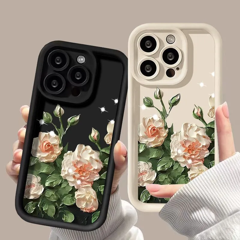 Fashion Frosted Oil Painting Camellia Printed All-Inclusive Tpu Iphone Case