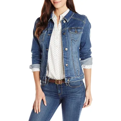 Women's Casual Cotton Lapel Long-Sleeve Slim-Fit Denim Jacket