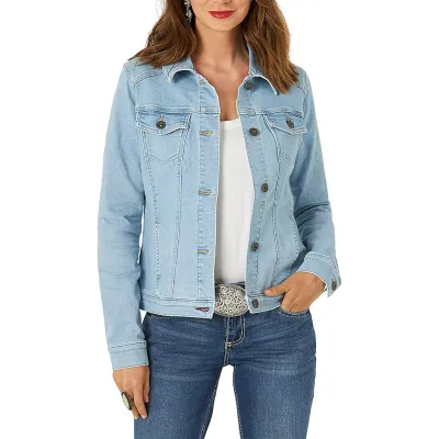 Women's Casual Cotton Lapel Long-Sleeve Slim-Fit Denim Jacket