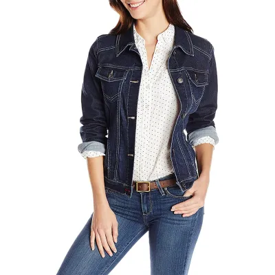 Women's Casual Cotton Lapel Long-Sleeve Slim-Fit Denim Jacket