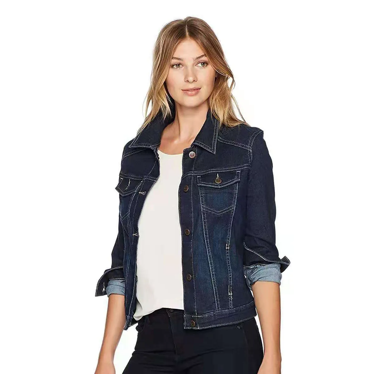 Women Casual Lapel Long-Sleeve Slim-Fit Denim Jacket