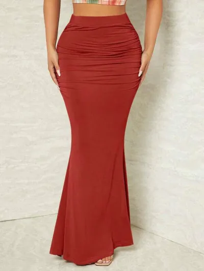 Women Fashion Sexy Solid Color Pleated High Waist Skirt