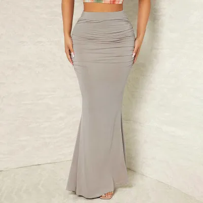 Women Fashion Sexy Solid Color Pleated High Waist Skirt