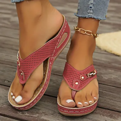 Women Fashion Casual Solid Color Hollow-Out Wedge Slippers Platforms